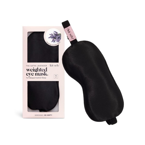 Kitsch Weighted Eye Mask for Sleeping - Lavender Weighted Sleep Mask | Satin Eye Mask for Sleeping | Stylish Eye Cover | Weighted Eye Pillow for Deeper Sleep | Sleeping Mask, 1 count (Black)