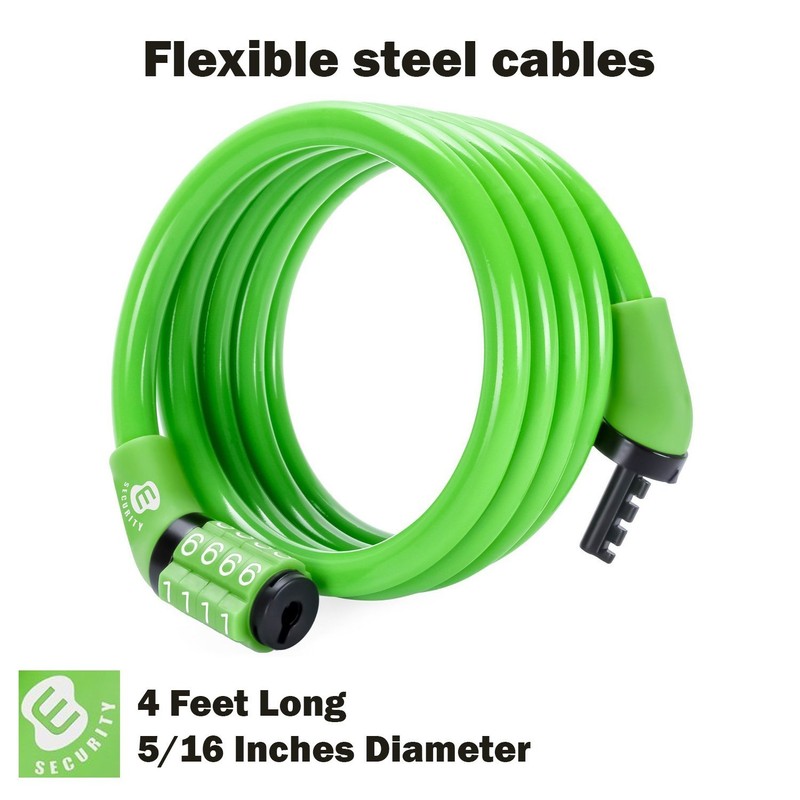 Etronic Security Multi-Purpose Self Coiling Cable Lock, 4-Feet x 5/16-Inch