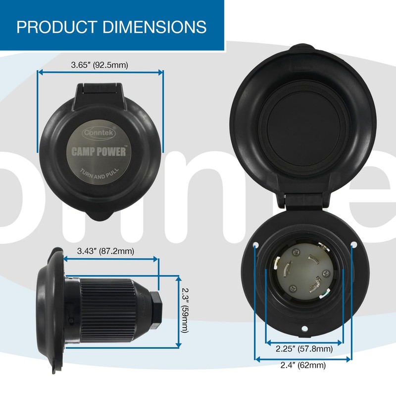 Conntek 30 Amp 125 Volt RV Marine Power Inlet -