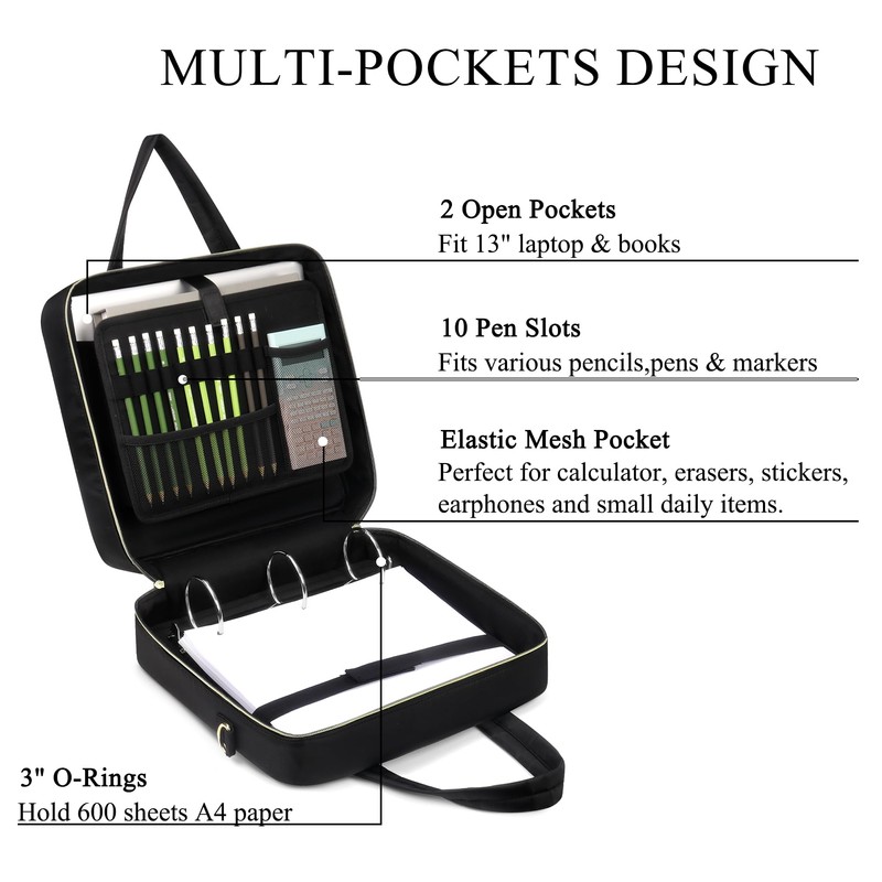 Quoyiyo Zipper Binder | 3 Inch O-Ring, 600 Sheet Capacity