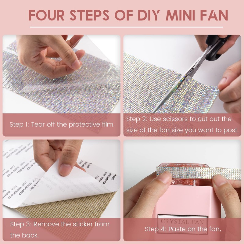 LIGHTDESIRE DIY Bling Crystal Rhinestones Handheld Fan, Mini Personal Cooler,
