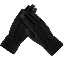 Trifabricy Winter Gloves for Women - Knit Texting Touchscreen Gloves, Warm Thick Lined Winter Gloves, Soft Elastic Cuff Womens Winter Gloves, Black