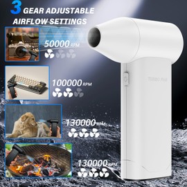 Compressed Electric Air Duster 3 Gear Adjustable 130000 RPM Rechargeable No Canned Compressed Air Duster for PC- Jet Fan for Car Dry Mini air Blower Gun-Replace Compressed Air Can(White)