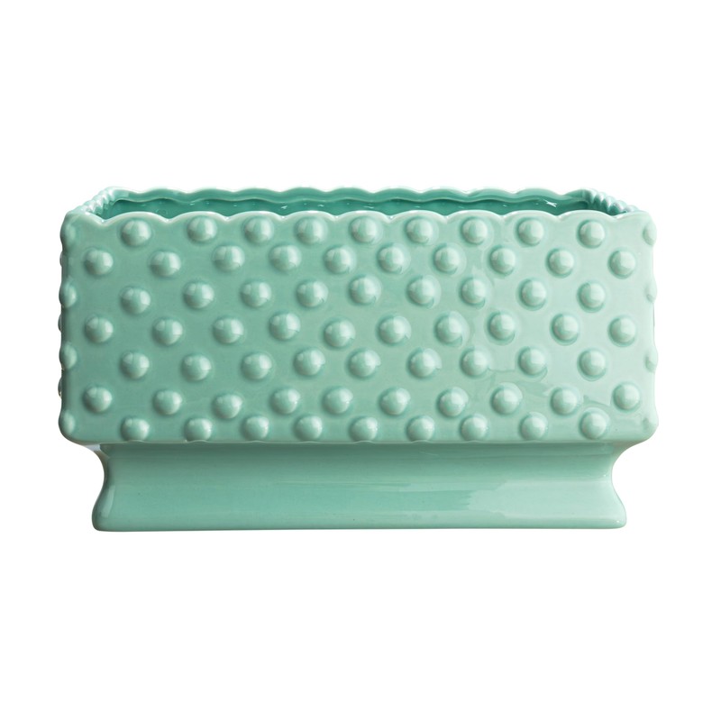 Creative Co-op Ceramic Hobnail Planter with Scalloped Edge and Polka