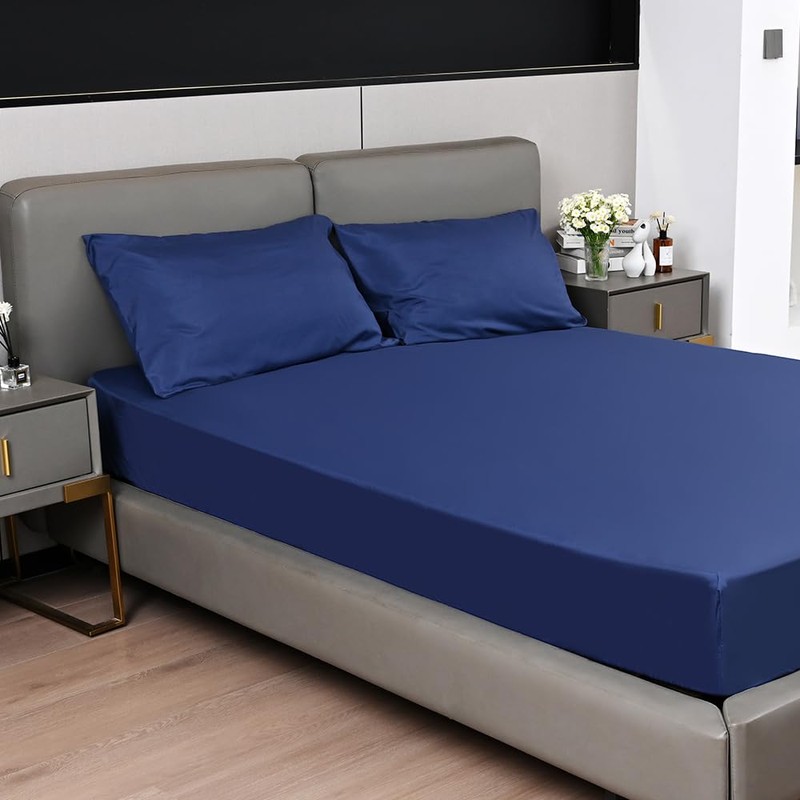 Fitted Sheet 25CM Deep Bed Sheet Single Size 90X190CM Navy