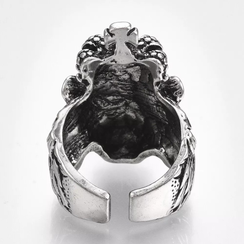 LZD Alloy Cuff Finger Ring Wide Ring Lion Antique Silver