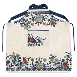 patdrea Blue Floral Linen Extra Long Apron with Pocket,Stylish Kitchen and Garden Aprons for Women and Men, Crisscross Back Straps, Unisex Aprons for Chef,BBQ,Drawing L: 39" W: 39"