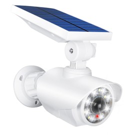 Sensor Light, Outdoor, Solar, Motion Sensor, Security Camera, Dummy Camera, Red Light Threatening, IP66 Waterproof, Dustproof, No Power Wiring Required, Solar Charging, Automatic Night Light, Motion Detection, 8 LED, 800 Lumens, 360° Adjustable Angle, Ou