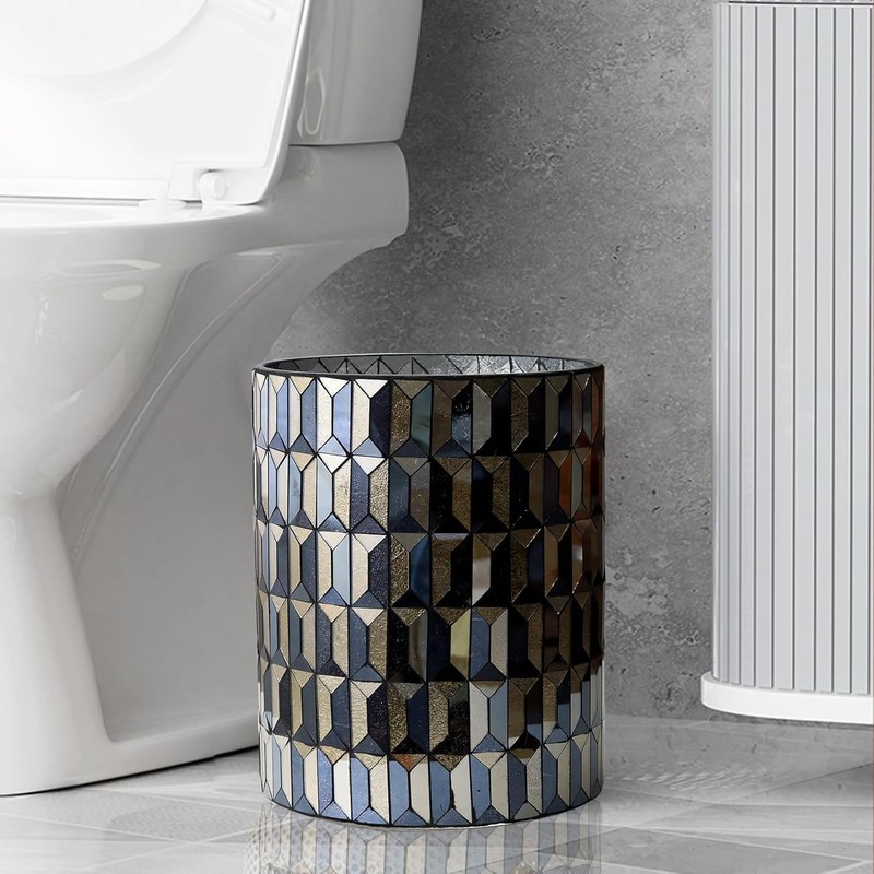 Escenzy Modern Bathroom Trash Can Mosaic Glass 6L | Decorative
