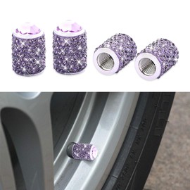 4PCS Car Tire Valve Caps, Valve Stem Covers, Bling Valve Stem Caps, Crystal Dustproof Bling Tire Valve Cap, Bling Car Accessories Car Tyre Valve Cap Universal for Most Car, Motorcycle, Truck(Purple)