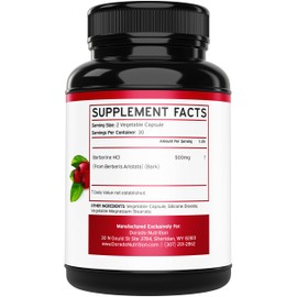 Berberine Supplement 500mg Per Serving (60 Capsules) Berberine HCL for Gut Health Support for Men and Women - Premium Supplements for Adults - Third Party Tested - Vegan Capsules & USA Made
