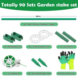 Emquito 287 Pcs Garden Stakes, 90 Sets Fiberglass Tomato Stakes, DIY 4ft 5ft 6ft 7ft Plant Stakes Plant Sticks Supports, Garden Sticks for Indoor Outdoor Plants Tomato, Vegetables, Pepper