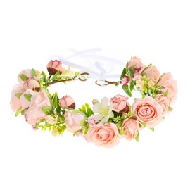 DDazzling - Diadema de flores para mujer, corona floral, guirnalda de boda, festivales, accesorios para fotos, Rosado (#Pink), 1 Count (Pack of 1)