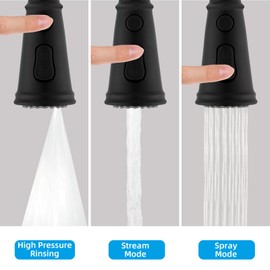 Hibbent Pull Down Kitchen Faucet Head Replacement, NSF/ANSI/CAN 61 & CUPC Certified 3-Function Sink Spray Nozzle with 15 Adapters, Compatible with Moen, Delta, Kohler Faucets-Matte Black