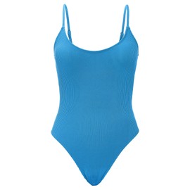 American Trends - Traje de baño de una pieza para mujer con espalda abierta acanalada, cuello redondo, bañador sexy adelgazante, Azul, Large