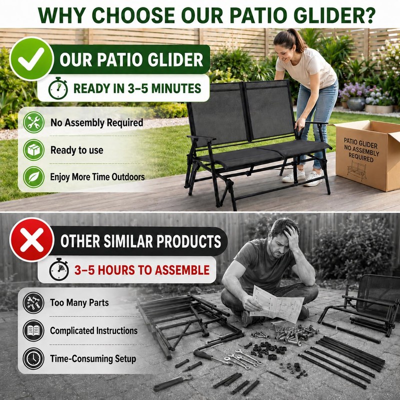 Zedachica 2-Person Outdoor Glider Bench No Assembly Required, Glider Loveseat