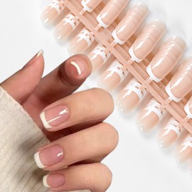 Coolnail Natural Nude White French Tip Press On Nails, 120Pcs French Gel Nail Tips Short Square, Pre-shaped Salon Tips, Fake Nails for Nail Art DIY Extension Designs for Women and Girls
