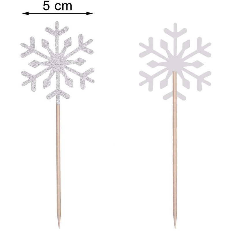 Confetti! - Snow Flake Cupcake Toppers Toothpicks, Sliver/Blue/Snow (Pack of