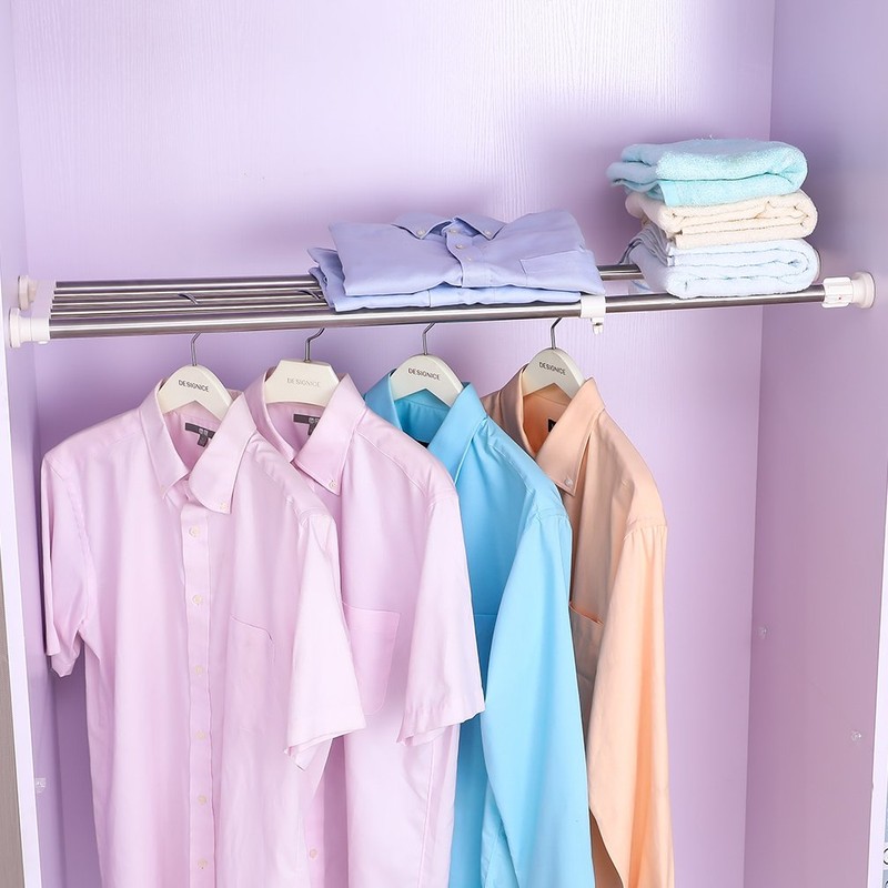 Hershii Expandable Closet Tension Shelf Rod Adjustable Storage Rack Heavy