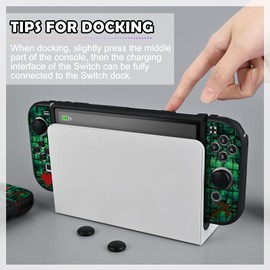 DLseego My World MC Protective Case for Switch OLED New Model, Dockable Soft Shell Cute Cover Case for Joycon Controller with 4PCS Thumb Grips Caps - Green OLED