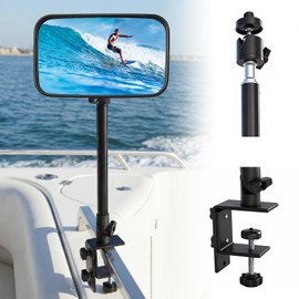 Outus Pontoon Boat Rear View Mirror with Telescoping Pole 10" x 6.3" 360° Adjustable Marine Rearview Mirror Telescopic Pole 21.5-31.5 Inch for Pontoon, Ski Boat Marine Water Skiing Accessories