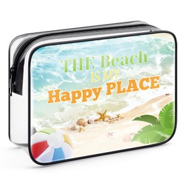 Beach Lover Gift Ocean Themed Makeup Bag for Girl Women Summer Travel Gifts Clear Toiletry Bag Birthday Christmas Graduation Gift for Her Beach Lover Vacation Gifts Girls Weekend Gift PVC Cosmetic Bag