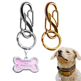2 Pack Dog Tag Clips, Stainless Steel Double Opening Pet Tag Quick Clip with Tag Ring + Bone Shape Dog ID Tag, Metal Pet Nametag Holder for Dog Cat Collars Harnesses