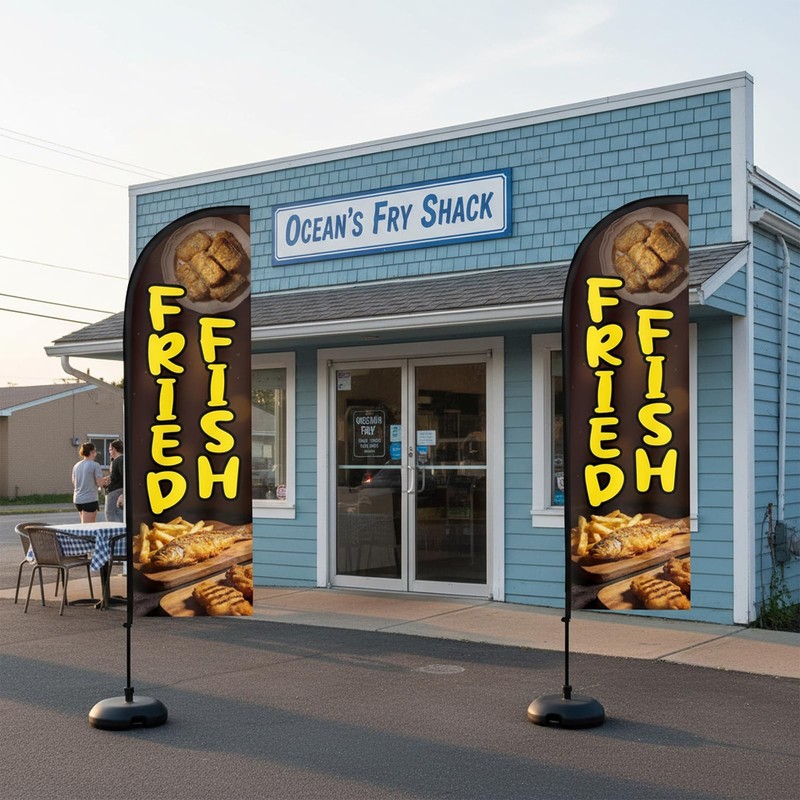 Fried Fish Feather Flag, 8.2ft Fried Fish Flag with Aluminum