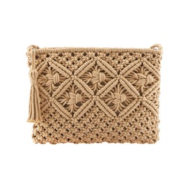 Faletony Women's Clutch Straw Shoulder Bag Summer Beach Bag Evening Bag Crossbody Bag Hand Woven Raffia Bag Basket Bag Boho Style for Work Travel Party Wedding Outdoor, Tassel Style Brown