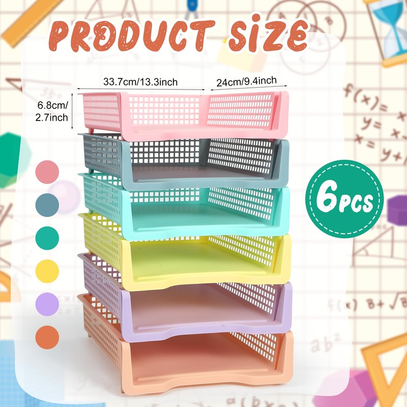 Tenceur 6 Pcs Turn in Trays Classroom, Pastel Paper Tray