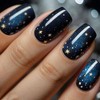 MERVF Square Press on Nails Medium Fake Nails Dark Blue