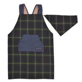 Colorful Candy Style N7904810 Children's Apron with Crossed-in-Back Straps, Slip-On, Kids, Boys, Set includes Bandanna-Style Head Covering, 39.4 - 47.2 inches (100 - 120 cm), Tartan Plaid, Dark Green