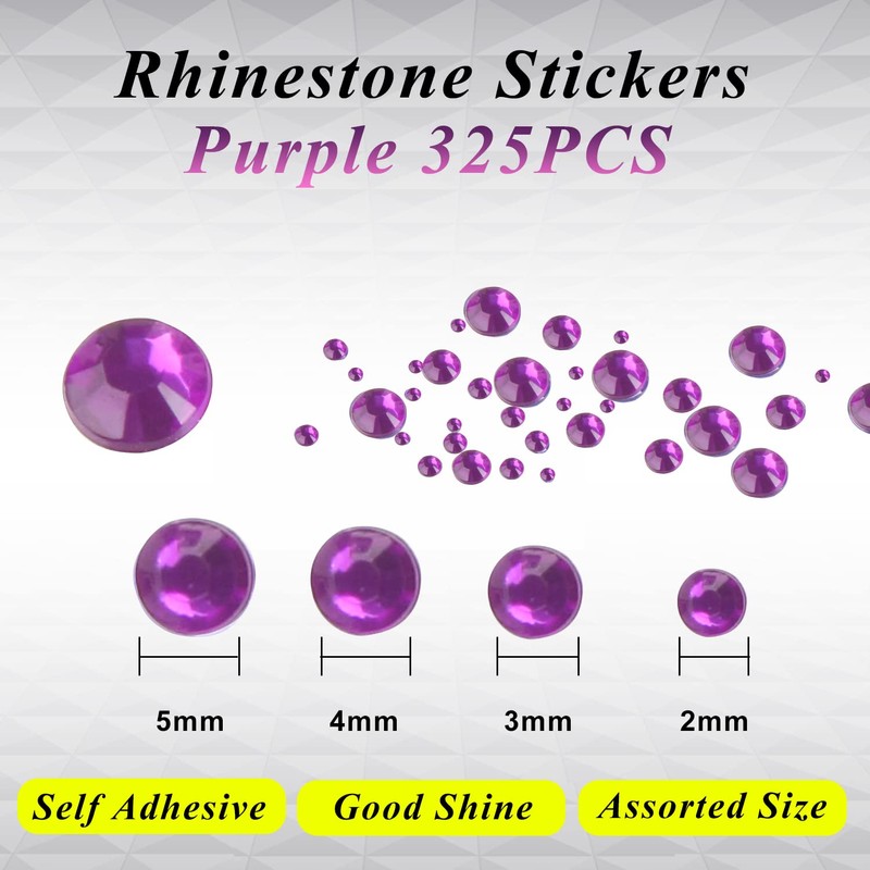 KIMOBER 325pcs Dark Purple Rhinestone Stickers,Self Adhesive Bling Gems Embellishment