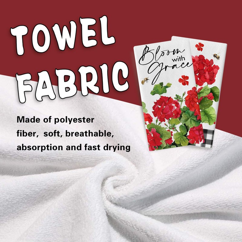 Uruney Spring Summer Geranium Flower Kitchen Dish Towels Set of