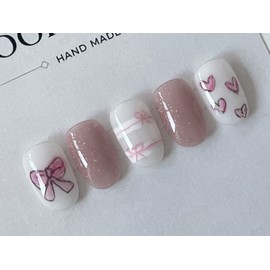 ⭐️ [Heart Bean Pink Magnet Ribbon Nail] ⭐️ - Middle Coffin / ⭐️ [하트콩 핑크자석 리본 네일] ⭐️ - 미들코핀