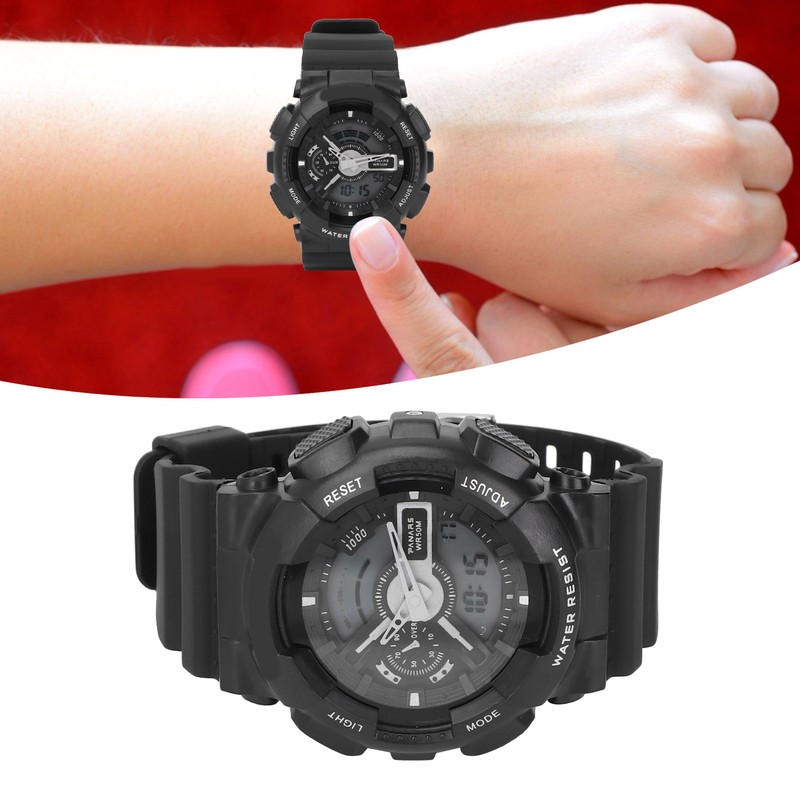 Students Electronic Watch Waterproof EL Light Dual Time Modes Digital