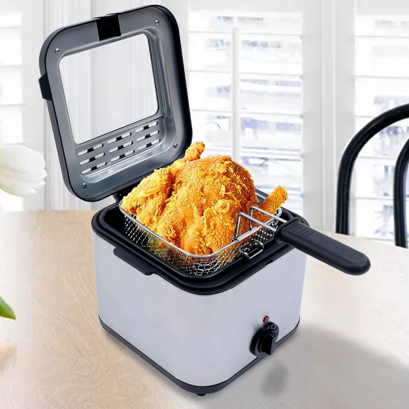 GXFCHYL 2.5 Liter Deep Fryer w/Basket Strainer,Stainless Steel Electric Fryer