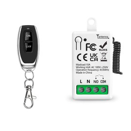 Tedeligo Universal AC 220 V 230 V 1 Channel Wireless Remote Control Switch RF Relay Receiver Module with 1 Transmitter, Passive Dry Contact Controller, for Garage Door System Switch, Lights