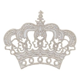 Crown Silver Metallic Princess Iron-On or Sew On Iron-On Patch for Clothes Embroidered Iron-On Patch Applique Patch Size 8.0 x 6.5 cm