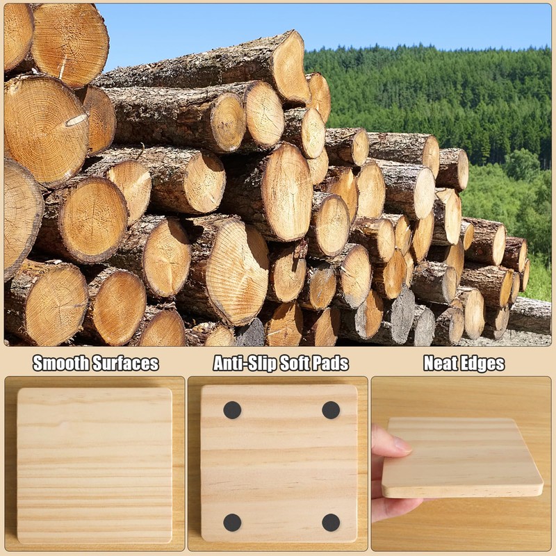 24 PCS Unfinished Square Wood Coasters, SIJDIEE 4 Inch Blank