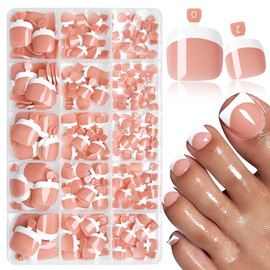 240pc White French Tip Press on Toenails Women Fake Toe Nail Kit, Naked Toe Nails Press ons Nail Short Square Glue Toenail Acrylic Toes Nails Tips French Fake Toenail Tip Stick False Toes for Feet