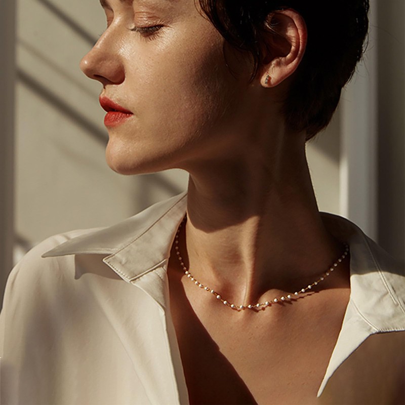 TseenYi Pearl Necklace Gold Pearl Necklace Small Beads Pearl Necklace