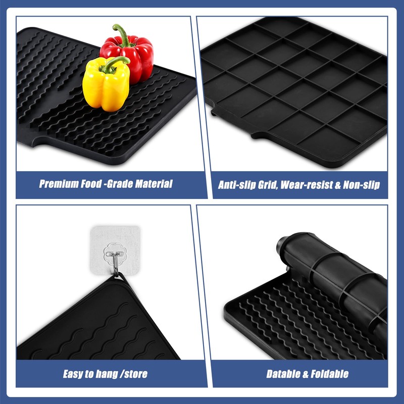 KR KITCHENRAKU Dish Drying Mat 40 x 33 cm Black
