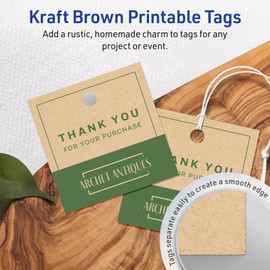 Avery Printable Square Tags with Sure Feed Technology, 2" x 2", Kraft Brown Cardstock, Print-to-the-Edge, Laser/Inkjet, 300 Total, Great for Custom Gift Tags and Branding Tags