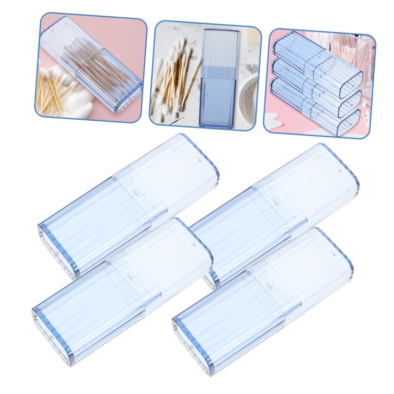 KONTONTY 4pcs Cotton Swabs Holder Storage Box Portable Organiser for