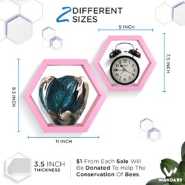 Hexagon Shelves Honeycomb Shelves Set of 2 - Pine Wood Rose Quartz Wall Mounted Storage for Living Room, Kitchen - Durable, Stylish & Versatile