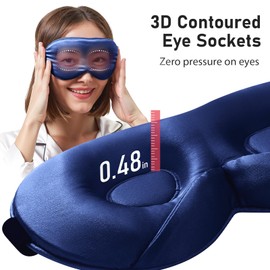 LitBear 100% 22 Momme Mulberry Silk Sleep Mask - 3D Contoured Eye Mask for Men & Women, Soft Breathable Sleeping Mask with Adjustable Strap, Perfect Blocks Light for Sleeping (Midnight Blue)