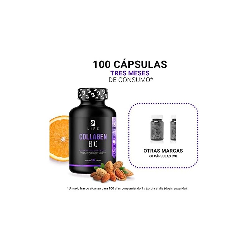 B Life Biotina y Colágeno Hidrolizado con 100 cápsulas