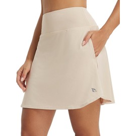 baleaf Women's 18" Tennis Skorts Skirts Knee Length with Liner Shorts High Waisted Golf Pickleball Athletic with Pockets, Khaki, X-Small