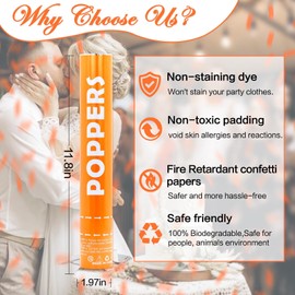 Confetti Cannon 12Pack Orange Party Popper Shooters 12 Inch Confftti Poppers for Wedding Birthday Graduation Christmas New Year Eve Party Supply Launches 20-25ft
